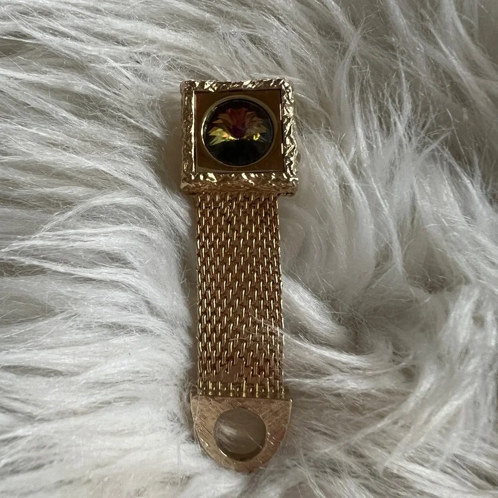 Vintage Swank Gold Tone Mesh Wrap Cufflinks Amber Crystal Square Textured Boxed